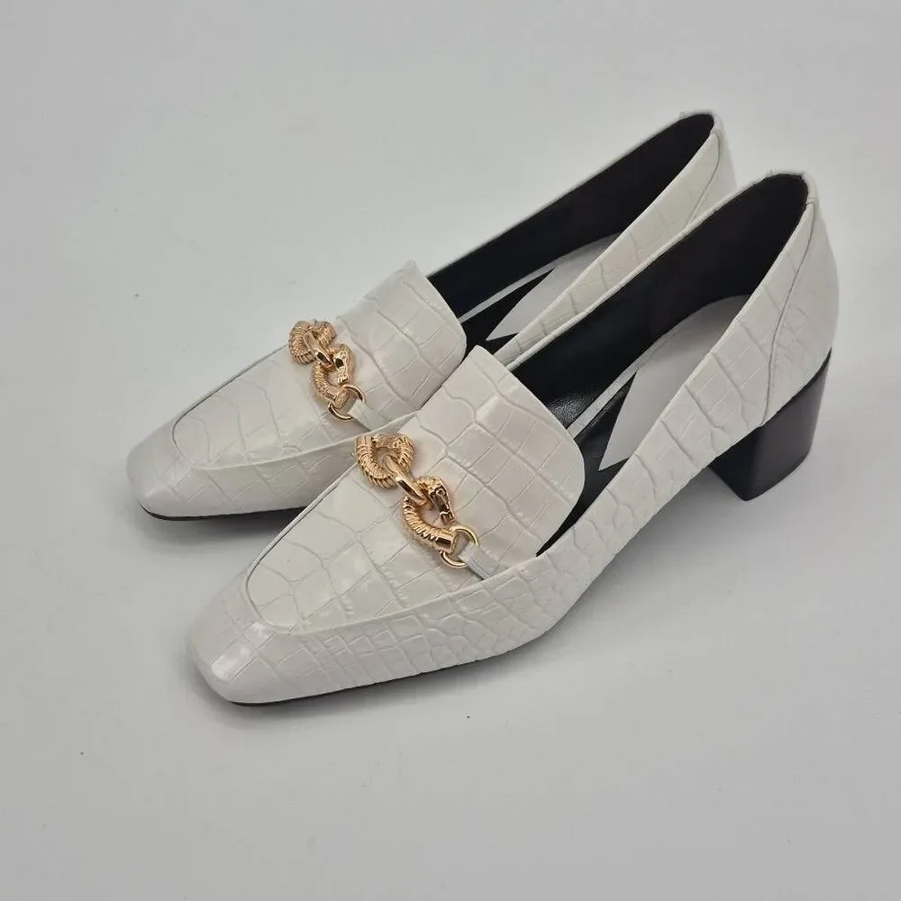 Tory Burch Jessa Heeled Loafer Croc Embossed Leather Loafer Size 10